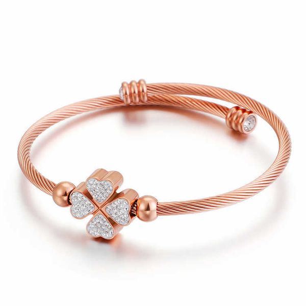 

charm bracelets new dign stainls steel four leaf clover charm adjustable bracelet women, Golden;silver