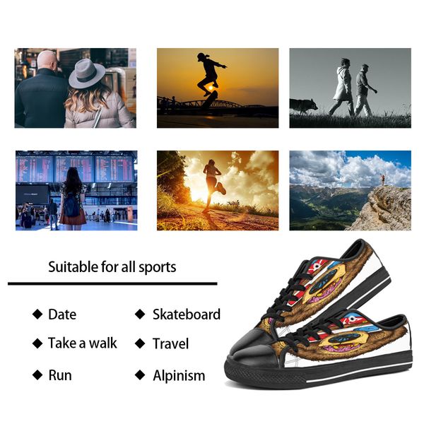 

custom shoes classic canvas low cut skateboard casual triple black accept customization uv printing low mens womens sports sneakers breathab