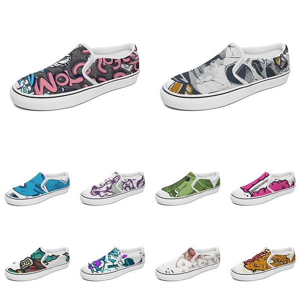 

men women custom slip on canvas shoes anime cartoon animal design diy word black white blue red outdoor mens trainer 128