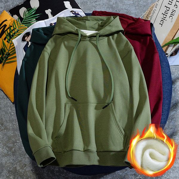 

men's hoodies sweatshirts autumn winter mens hoodie sweatshirts cotton casual fleece hooded keep warm pullovers solid color fashion hoo, Black