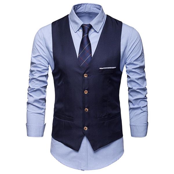

mens vests classic formal business plus size men solid color suit vest single breasted waistcoat 221117, Black;white