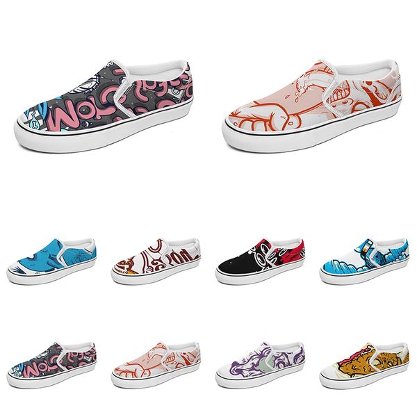 

men women custom slip on canvas shoes anime cartoon animal design diy word black white blue red outdoor mens trainer 070