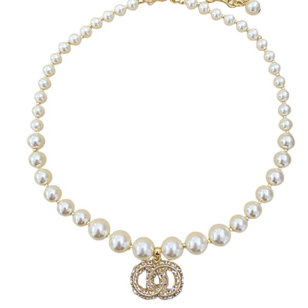 

luxury fashion designer pearl necklace charm jewelry wedding diamond 18k gold plated platinum letters pendants necklaces women with c letter, Silver
