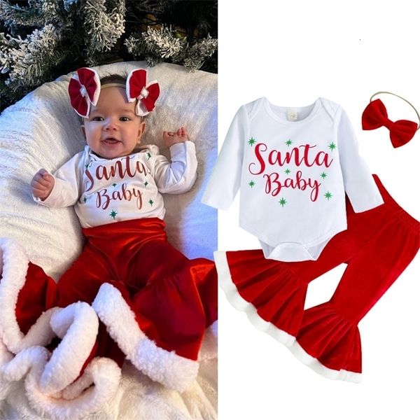 

clothing sets prowow 018m my first christmas baby outfits girl santa romperred velvet flared pants year costume for babies 221116, White