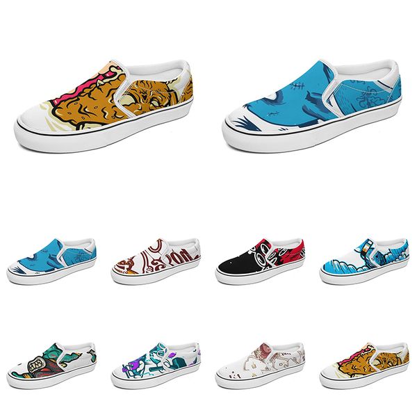 

men women custom slip on canvas shoes anime cartoon animal design diy word black white blue red outdoor mens trainer 046