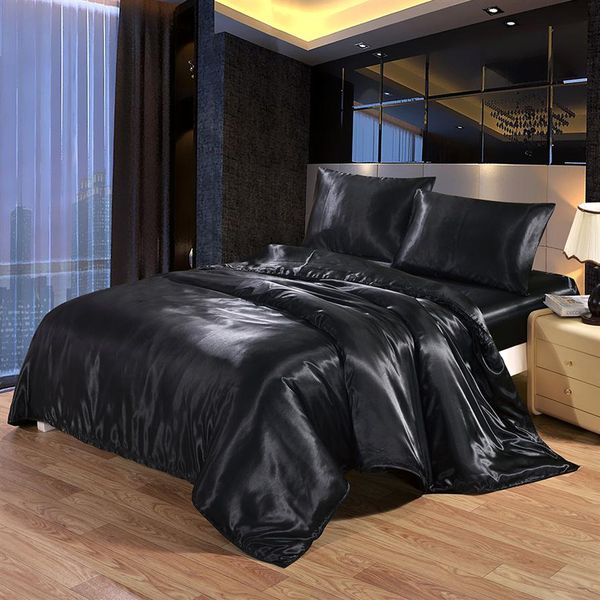 

bedding set 4 pieces luxury satin silk  king size bed set comforter quilt duvet cover flat and fitted bed sheet bedcloth lj201127283t
