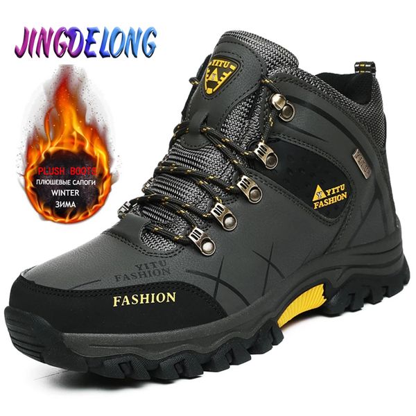 

boots winter men's snow plush warm waterproof leather sneakers motorcycle outdoor male 221117, Black