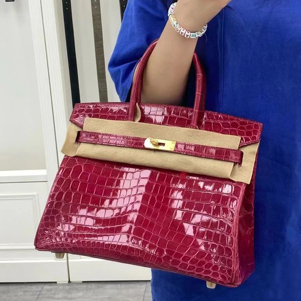 

large tote bag fashion shopping shoulder bags big capacity handbags genuien leather alligator classic metal twist buckle interior zipper poc