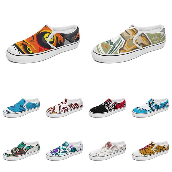 

men women custom slip on canvas shoes anime cartoon animal design diy word black white blue red outdoor mens trainer 008