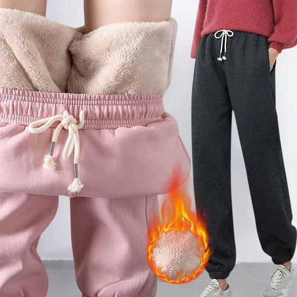 

women's pants capris winter thicken straight pants women casual fleece sweatpants warm thick anklelength trousers loose drawstring harl, Black;white
