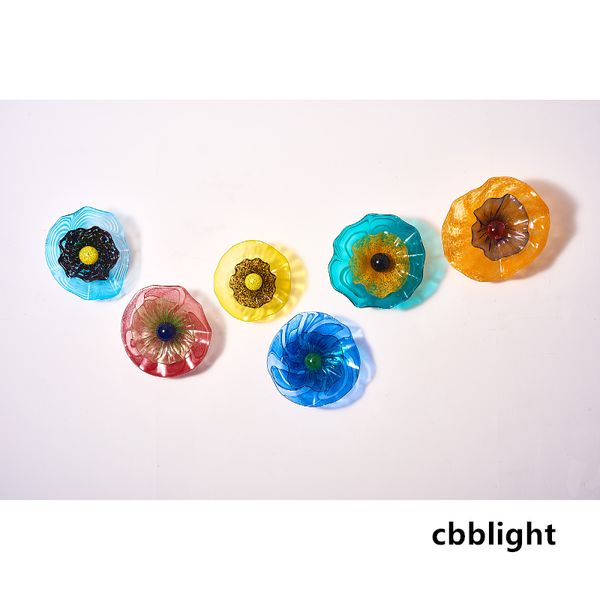 

western style wall lamps multicolor flush mounted art flower wall plates sconces dia20-45cm 6pcs/set murano glass plate light luxury decor l