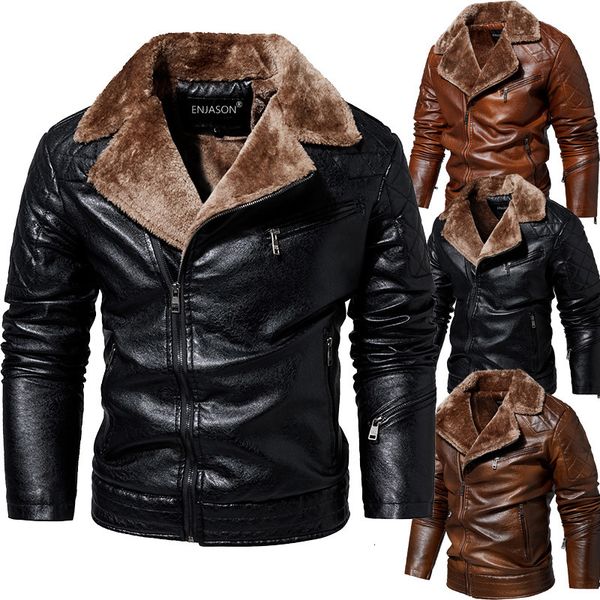 

men's fur faux fur winter warm leather jacket men thick fur linner fashion male motorcycle parkas coat motorcycle pu jackets outwear pl, Black