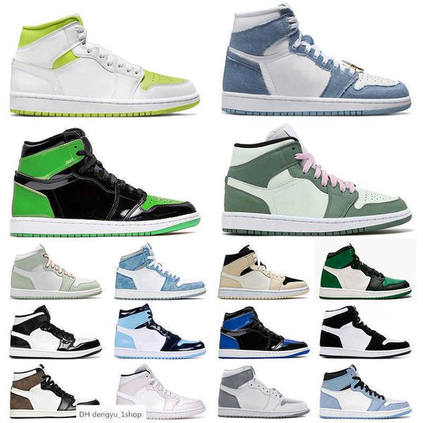 

new jumpman 1 1s mens womens basketball shoes designer denim high panda mocha mid dutch green carbon fiber patent bred sports s designer sho, Black