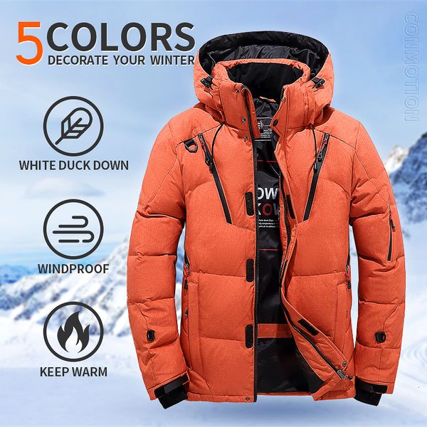 

men's down parkas jacket men white duck winter coat windproof warm travel camping overcoat in thicken solid color hooded clothing 22111, Black