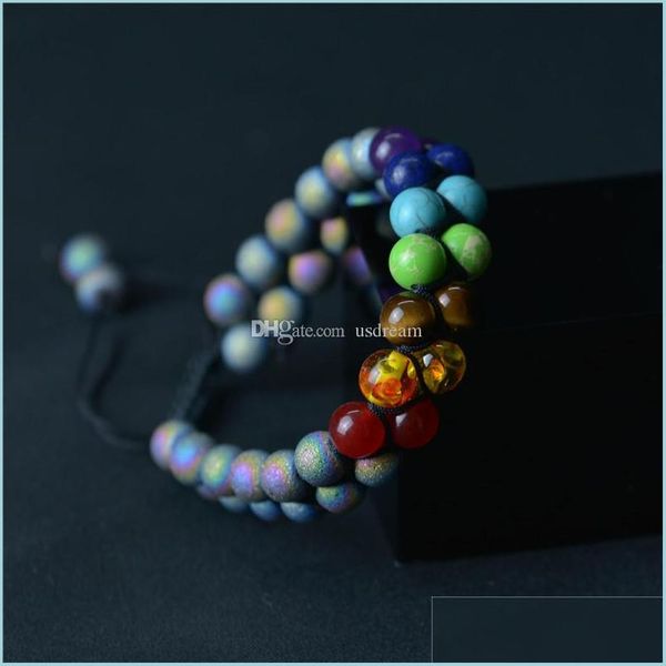 

beaded double layer 7 chakra natural stone deaded strands bracelet lava rocks turquoise women mens bracelets bangles fashion jewelry dhqlc, Black
