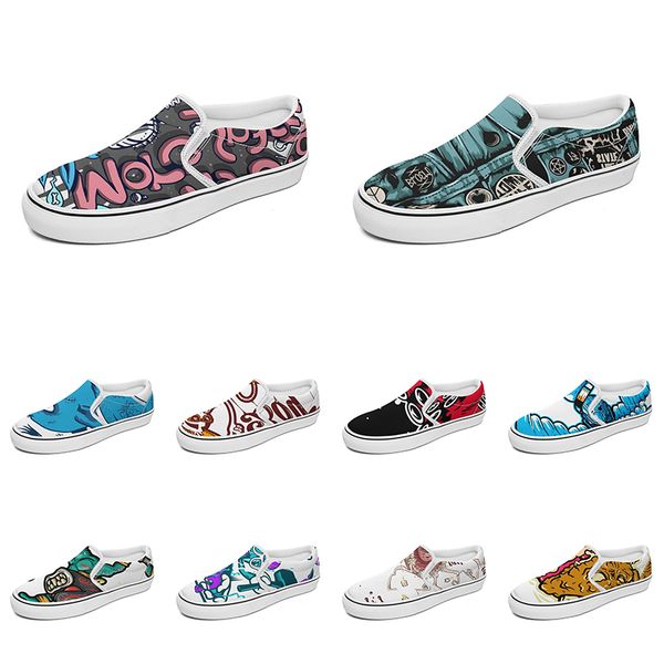 

men women custom slip on canvas shoes anime cartoon animal design diy word black white blue red outdoor mens trainer 023