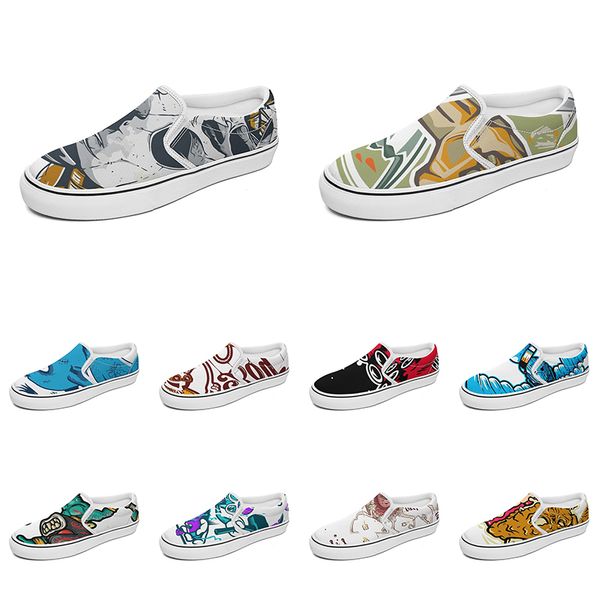 

men women custom slip on canvas shoes anime cartoon animal design diy word black white blue red outdoor mens trainer 012