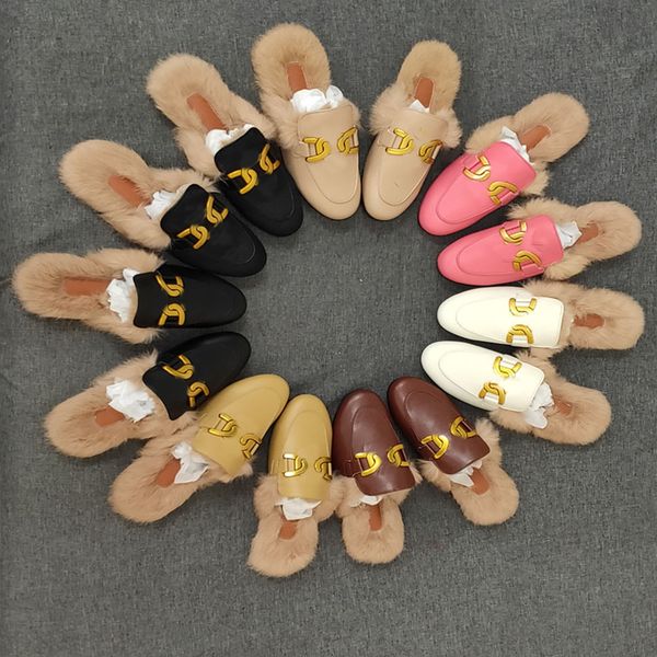 

semi slipper designer luxury brand 2022 new style women's fur integration lazy people's flat feet fashion casual one foot baotou s, Black
