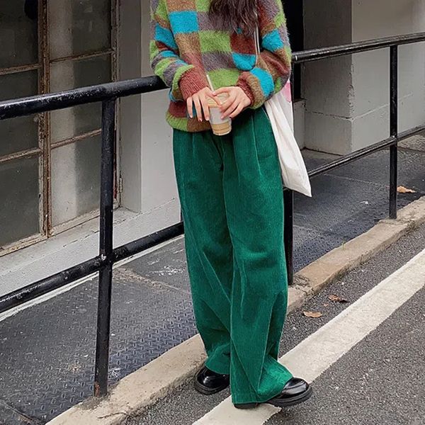 

women's pants capris hdspq oversized green corduroy pants for women vintage elastic waist baggy wide leg pants y2k casual loose allmatc, Black;white