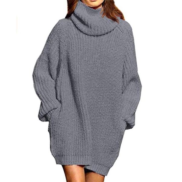 

women's loose turtleneck oversize long pullover sweater dress retail and wholesale women clothing, Black;gray