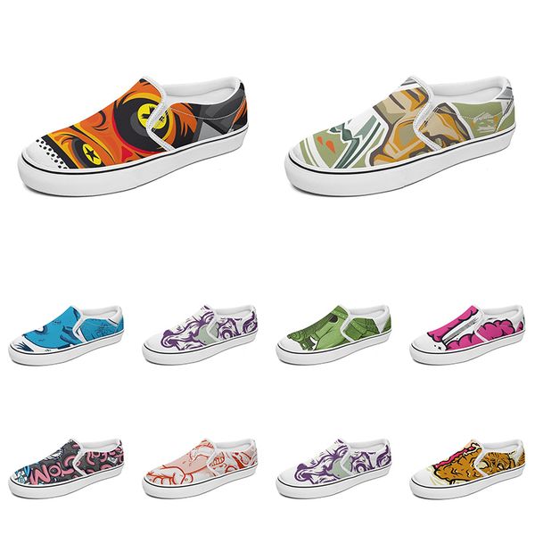 

men women custom slip on canvas shoes anime cartoon animal design diy word black white blue red outdoor mens trainer 158