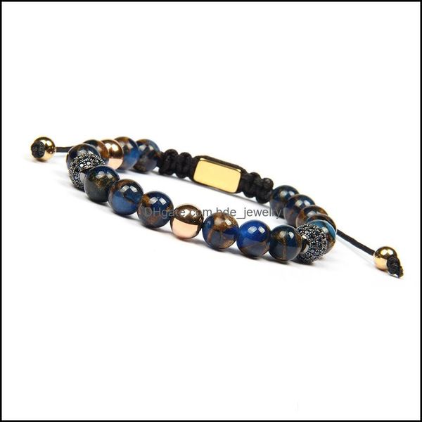 

charm bracelets 10 style jewelry men wholesale 10pcs/lot 8mm natural stone beaded bracelets micro pave cz ball cross and eye rame br dhpkw, Golden;silver