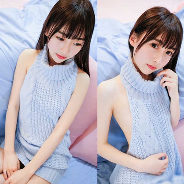 

women's sweaters forerun fall 2021 fashion virgin killer sweater korean off shoulder knitting womens sweaters turtleneck backless pullo, White;black