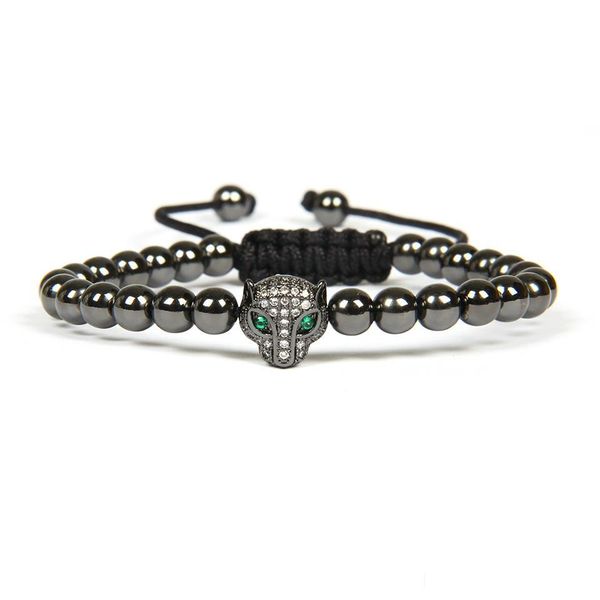 

charm bracelets high grade jewelry wholesale leopard head beads 6mm braided rame european american weaving mens bracelets drop delive dhy2a, Golden;silver