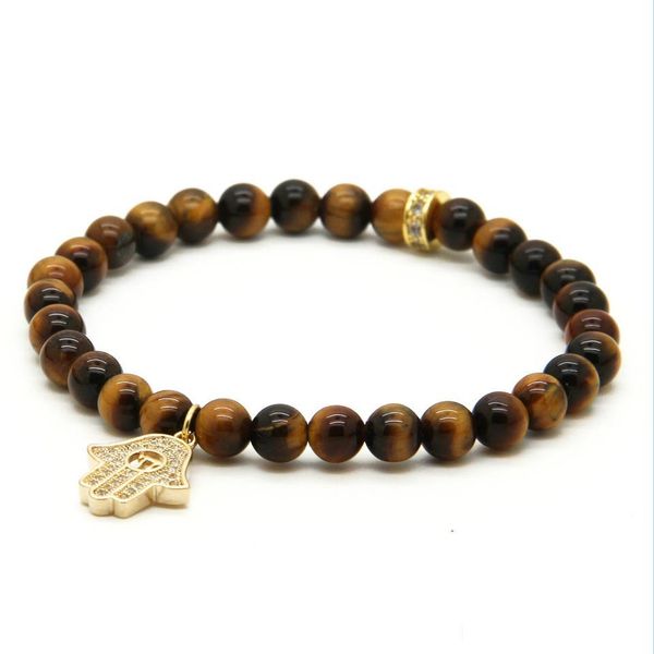 

charm bracelets wholesale 6mm natural good quality stone beads micro pave zircons fatima hamsa pendant bracelets girl drop delivery j dhgaq, Golden;silver