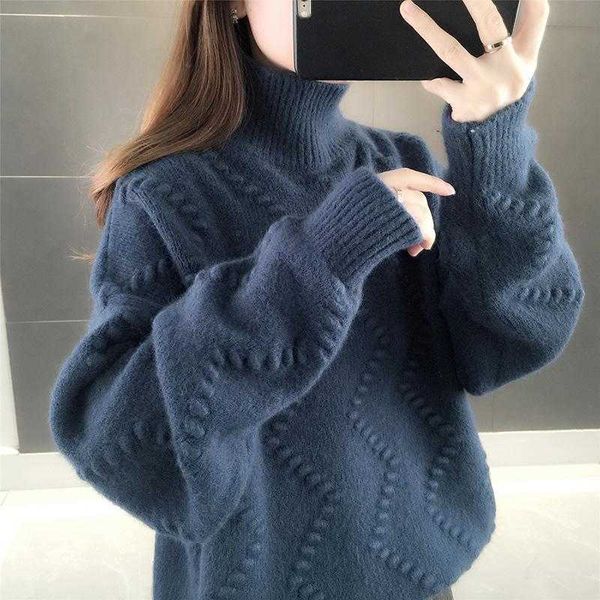 

women's sweaters autumn and winter new women's fashion leisure solid color wavy single layer high neck pullover lady sweater t2210, White;black