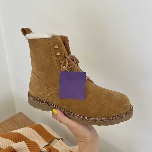 

winter boots women's bryson shearling casual lace-up ankle suede leather boot birkens birk tan chestnut snow booties high outdoor hikin, Black