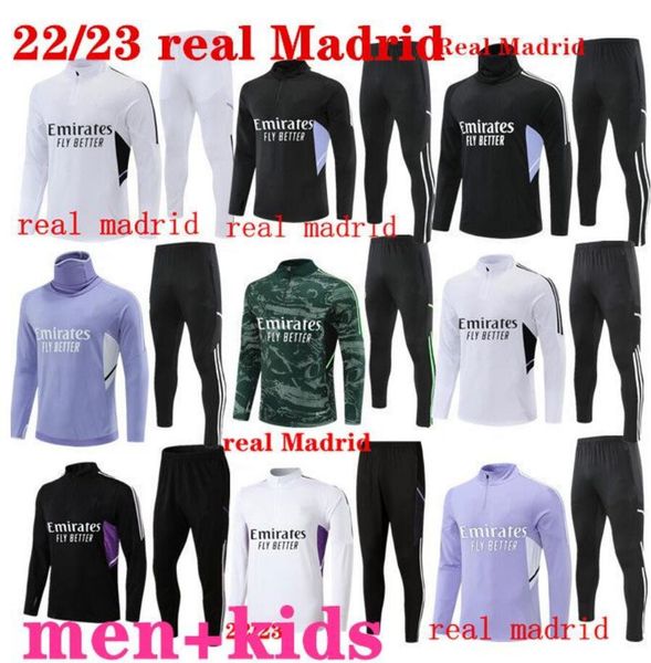

2022 23 real madrids tracksuit set training suit 22/23 men and kids football jacket chandal futbol survetement, Black