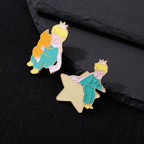 

princess enamel pins custom rose fox planet star brooches lapel badges cartoon fairy tale jewelry gift for kids friends, Blue