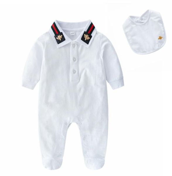 

retail newborn baby embroidery cotton romper with bibs christmas 012m rompers toddle infant bodysuit children onepiece onesies j2570656, Blue
