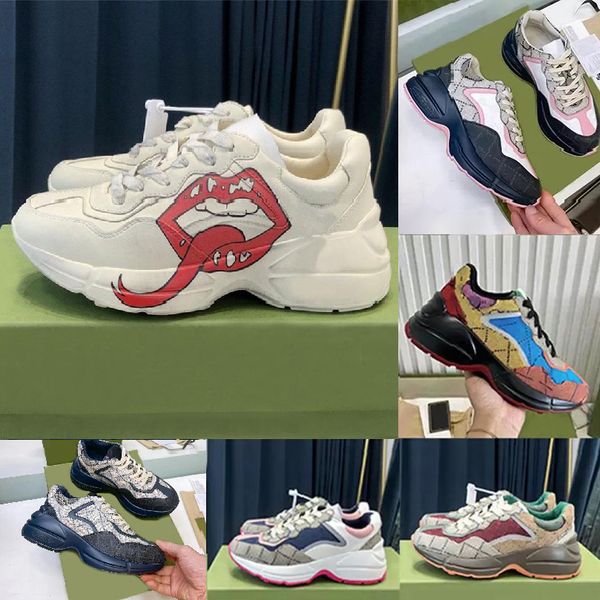 

2023 italy designer rhyton shoes sneakers trainers platform sneaker mouth shoe vintage chaussures strawberry mouse with box men women 9c6a, Black