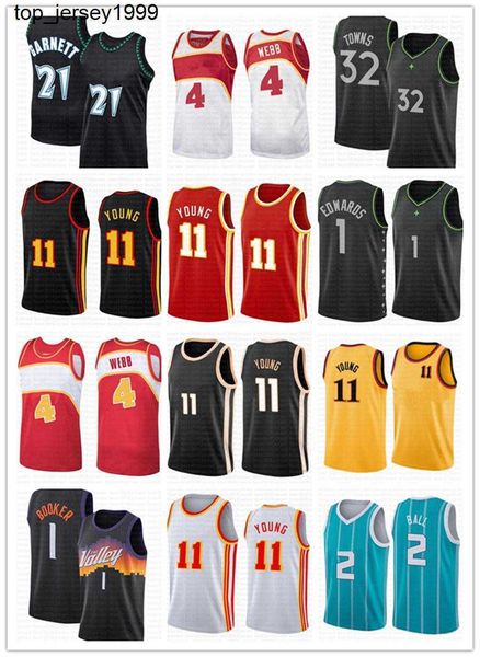 

2022 kevin garnett karl-anthony towns mens shirts 11 1 4 21 32 trae young anthony edwards basketball jersey spud webb vintage jerseys, Black;red
