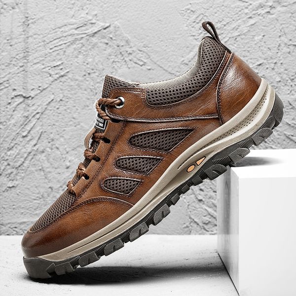 

dress shoes spring and summer men's shoes outdoor sports breathable leather dad cowhide casual loafers 221117, Black