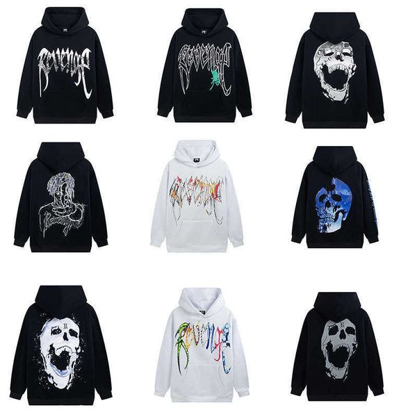 

hoodie for men reveal cotton venge designer brand high street fashion revenge skull dragon phantom foam print loose plush women hiphop 9vms, Black