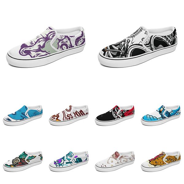 

men women custom slip on canvas shoes anime cartoon animal design diy word black white blue red outdoor mens trainer 048
