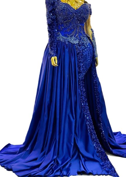 

aso ebi 2022 arabic royal blue prom dresses beaded crystals mermaid evening formal party second reception birthday engagement gowns dress sh, Black