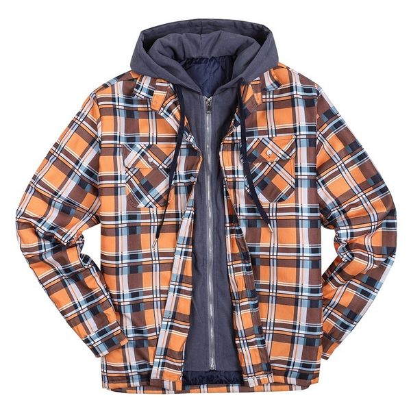 

mens down parkas european american streetwear male clothing thickened winter casual jacket plaid hooded zip fashion warm jackets coats 22111, Black
