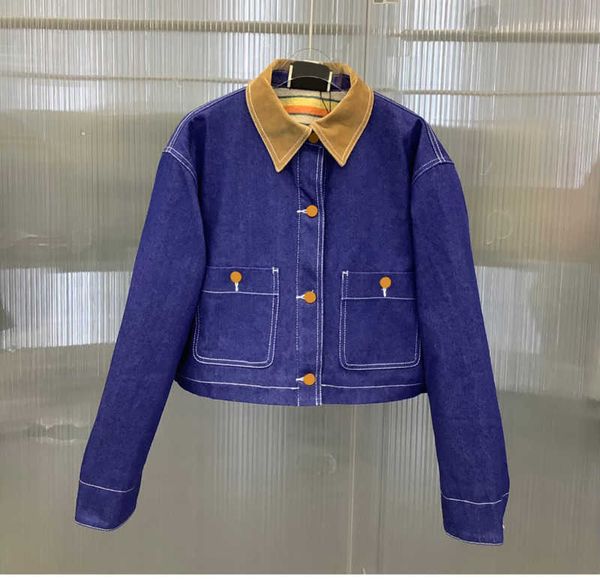 

jacket womens jackets reversible color matching lapels short outerwear lined stripe printing button flap long-sleeved denim coats loose prof, Black;brown