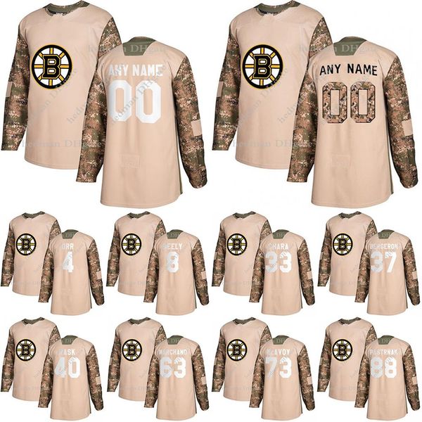 

college wear boston bruins camo veterans day practice jerseys 37 bergeron 88 david pastrnak 63 marchand 4 orr customize any number any name, Black
