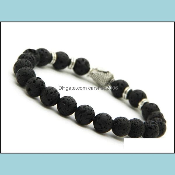 

charm bracelets jewelry black lava energy stone beads gold and sier buddha bracelets wholesale products for mens womens gift drop del dhgaz, Golden;silver