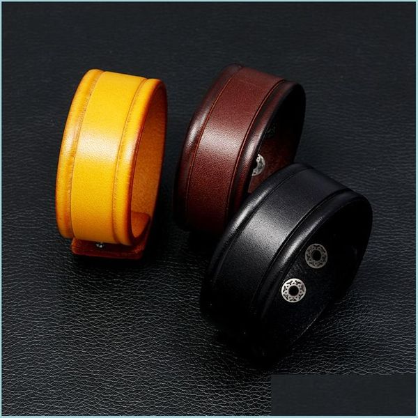 

bangle ethnic simple genuine leather bangle cuff button adjustable bracelet wristand for men women fashion jewelry drop delivery brac dhbly, Black