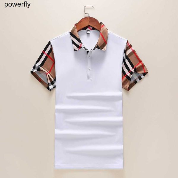 

men's polos new designer short sleeve burbrerys men's plaid splicing t-shirt men's business casual large men fashion tee, White;black