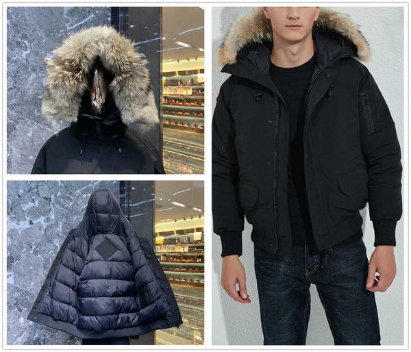 

mens outerwear winter designer outdoor leisure sports down jacket white duck windproof parker long leather collar cap warm real wolf fur, Black