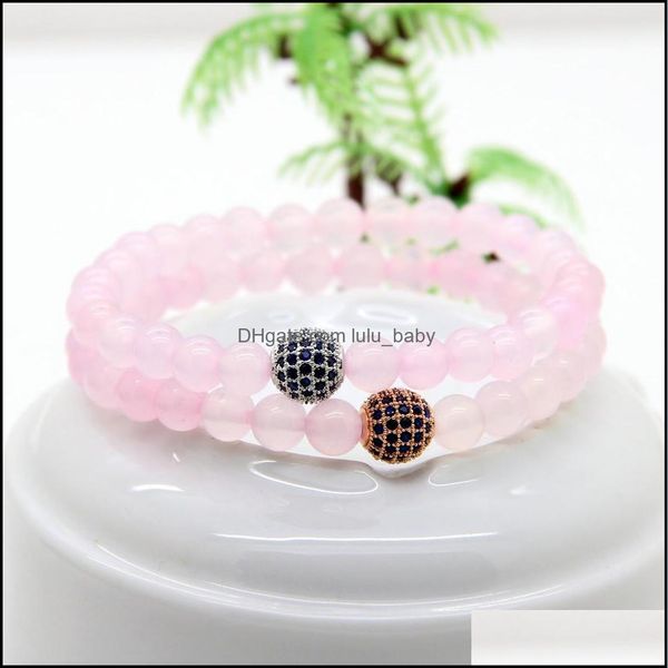 

charm bracelets girls jewelry 6mm a grade pink agate stone beads with 9mm micro paved blue cz ball beaded bracelet party gift drop d dhvcp, Golden;silver