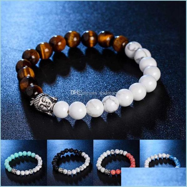 

beaded buddha head nature stone beaded strands bracelet agate lava wristband women mens bracelets fashion jewelry gift drop delivery dhc27, Black