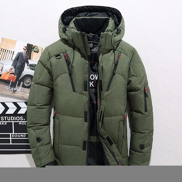 

men's down parkas men thick warm winter jacket hooded thicken duck parka coat casual slim overcoat with many pockets mens 221117, Black